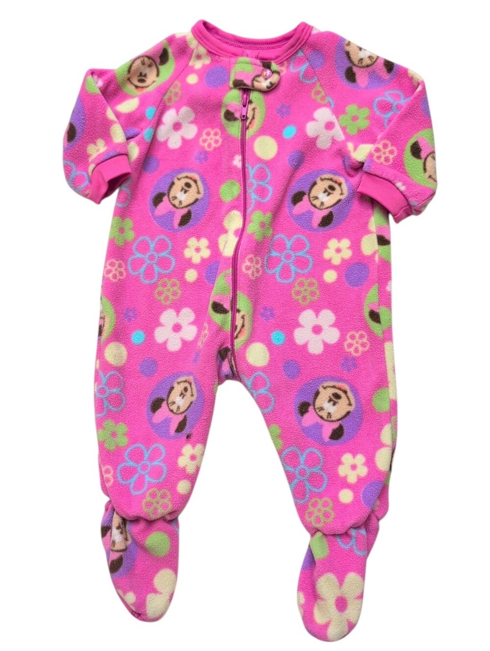 DISNEY STORE Pink Floral Minnie Mouse Fleece Pajama Sleeper Onesie
